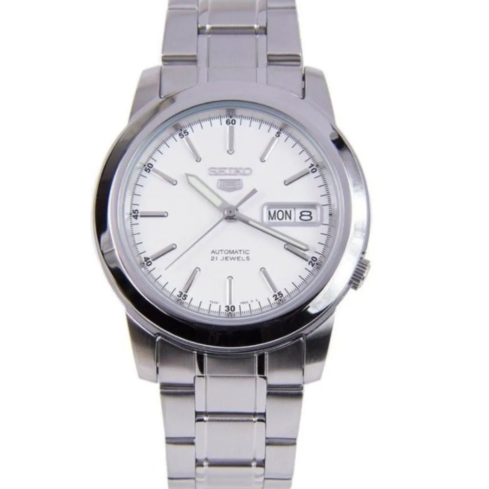 Seiko 5 White Steel 40mm Watch